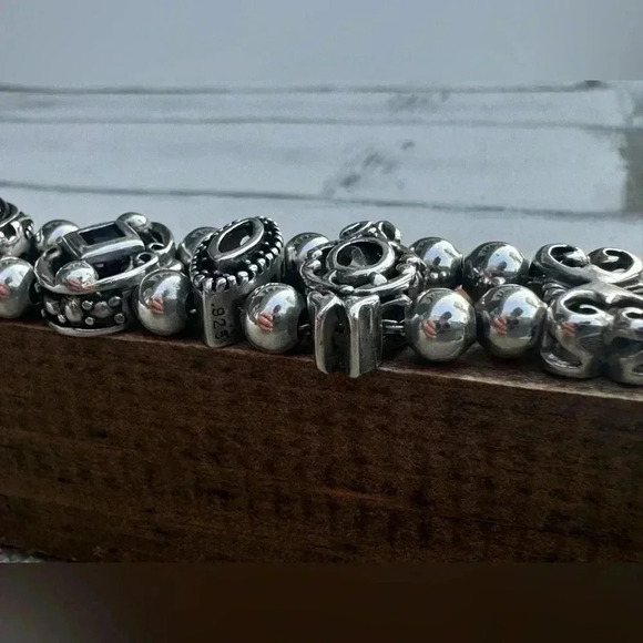 925 Sterling Silver Mixed Gemstone Slide Charm Bracelet - Picture 6 of 15